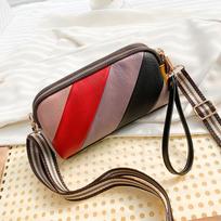Leather Women'S First-Layer Cowhide Clutch Bag Contrasting Colors Trendy Fashion Splicing Striped Shoulder Bag Oblique Span Small Bag