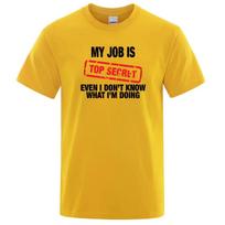 MY JOB IS TOP SECRET Men T Shirts Summer  crew neck Short Sleeve Man T-Shirt Humour Hip Hop T-shirt Harajuku Tops Tee Shir S smėlis
