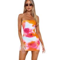 Women's Summer Sexy Strapless Line Shoulder Fanny Pack Hip Print Dress S brown