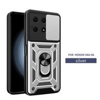 Huawei Honor X8A 4G dėklas, smūgiams atsparus šarvuotas magnetinis laikiklis su žiedu, telefono dėklai Honor X8A, slankiojantis kameros apsaugos galinis dangtelis For Honor X8A sidabras