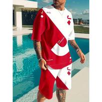 3D Poker Print Men's T-shirt And Shorts Set 2 Piece Set Summer Everyday Men's Fashion T-shirt Outdoor Beach Men's Casual Shorts S red