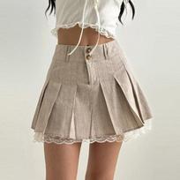 Pleated Skirt Women Lace Edge Sexy Mini Skirt Summer Korean Fashion Female Casual Bottoms Streetwear Vintage Y2k Clothes S