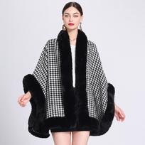 Rudens ir žiemos imitacija ūdros triušio plaukų apykaklė Kilobird čekis Šalikas Šalikas Cape Tweed Striukė Moteriškas Cape One Size juoda