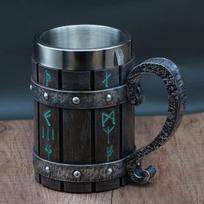 Vintažinis vikingų įkvėptas nerūdijančio plieno puodelis – daugkartinio naudojimo, universalus gertuvė su languotu raštu, puiki dovana visiems 501-600ml gray