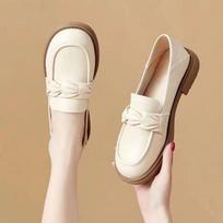 White Lefu Women's Thick Sole Casual Shoes  New Spring and Autumn British Style Small Leather Shoes Flat soled Women's Shoes 35