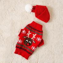 New Christmas Elk Corgi Small and Medium-sized Dog Dog Two-legged Sweater Scarf Set Chinese New Year Pet Dog Clothes S red