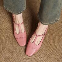 Krazing Pot Cow Skin Spring Summer Size 41 Med Heels Beauty Lady Women Light Shoes Square Toe Shallow Pumps 35 rožinė