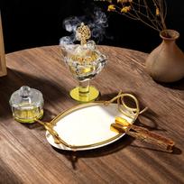 Arab Frankincense Distiller Holder, Ramadan Decoration Glass Burner Set Desk Diffusor White Tray brown