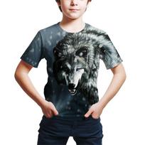 Kids T-Shirts Summer Round Neck 3D Wolf Pattern Printed Top Fashionable and Casual Short Sleeved Children's Boy T-shirts 170 gray