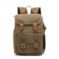 Multifunctional Backpack Retro Trend Oil Wax Canvas Backpack Outdoor Camera Bag Computer Bag chaki