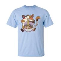 Personalized T-shirts Men Anime Cat Ramen Kawaii Neko TShirt 100% Cotton Adult Tees Summer Clothing Cat Noodle S smėlis
