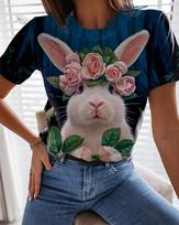 Summer Round Neck 3D Easter Rabbit Printed Top Fashionable Casual Short Sleeved Women's T-shirts XS