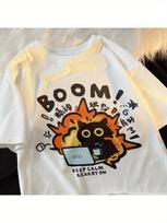 Kawaii BOOM CATS T-Shirt with Cartoon Print Interesting explosive cat tee Casual Streetwear Style Unisex Women Tee  Y2K Unisex S