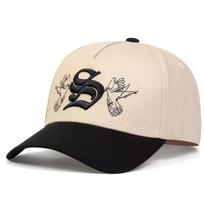 Unisex Personality S Letter Embroidery Snapback Baseball Caps Spring and Autumn Outdoor Adjustable Casual Hats Sunscreen Hat chaki