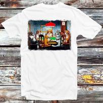 230 Gsm 100% Cotton Poker Party Golden Pug Buldog Dogs Playing Poker T Shirt Vintage Retro Gift Unisex Cartoon Anime Top Tee B1392 XXS balta