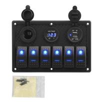 6 jungiklių jūrinio laivo svirtinių jungiklių skydelis 12V vandeniui atsparus RV LED jungiklių skydelis automobiliui, sunkvežimiui, jūriniam laivui mėlyna