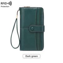 Vintažinė Elegantiška Moteriška Ilga Piniginė RFID Dvigubo Sulankstymo Daugiafunkcinė Rankinė su Užtrauktuku Monetų Dėklas Daugiafunkcinis Kreditinių Kortelių Laikiklis brown
