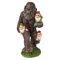 Sasquatch sodo statula derva Sasquatch su gnomais ornamentas lauko vidaus Sasquatch figūrėlė terasos kiemo dekoravimui ruda