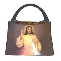 Divine Mercy Insulated Lunch Bags for Camping Travel Jesus Portable Cooler Thermal Lunch Box Women 28x17x16CM smėlis