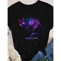 Cute Cat Animal Cartoon Print Graphic Women T Shirt Cartoon Graphic Printed Ladies T-shirt Casual Woman Shirt Kawaii Tee Shirt M smėlis