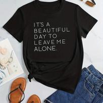 Casual Leave Me Alone 3D Print Crew Neck T-shirt  Loose Short Sleeve Women's  Summer T-Shirts T-Shirts S