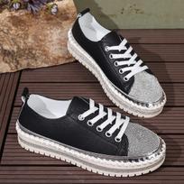 2024 Autumn White Rhinestone Platform Loafers with Laces 35 juoda