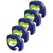 Pack of 5 White Labels compatible Dymo LetraTag - Paper Tape 91200 12mm x 4m Phonillico®