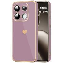 Silicone Case - Xiaomi - 14T Pro - Shockproof - Flexible - Purple with Heart Pattern