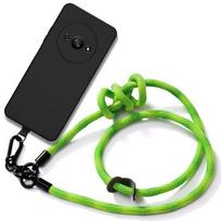 Coque Cordon pour Xiaomi Redmi A3 en Silicone Noir avec Bandoulière Amovible Vert Fluo, Coque de Protection Antichoc