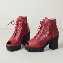 Krazing Pot polyurethane air mesh Spring Summer Size 43 Size 42 Women Platform Women Peep Toe Toe Sexy Summer Boots Thick Bottom Pumps 35 raudona