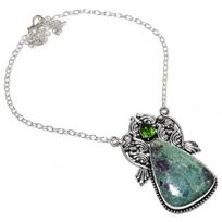 K2 Azurite, Peridot Handmade 925 Sterling Silver Jewelry Necklace 18  S7v15 gray