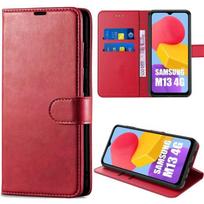 Case for Samsung Galaxy M13 Flip Case Leather Effect Anti-Scratch Shockproof - Red