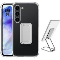 Case for Samsung Galaxy A55 5G - Shockproof - Transparent Silicone - 360° Protection - Silver Ring skaidri