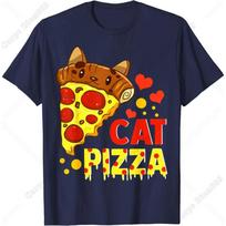 Cute Cheese Pizza Cat Funny Tee T-Shirt for Men Women Teens Pizza Loves Cotton Short Sleeve Easy To Wear and Match S tamsiai mėlyna spalva
