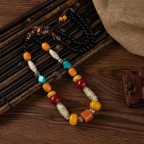 Ethnic Style Retro Versatile Beeswax Necklace Personalized Versatile Tibetan Telescopic Chain Long Pendant Accessories black