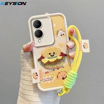 KEYSION Cartoon Cute Plush Embroidery Case for VIVO Y17S with Lanyard Soft Silicone Shockproof Phone Cover for VIVO Y17S for VIVO Y17S