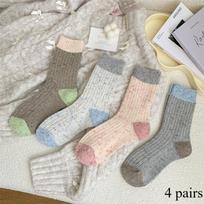 4 Pairs Color Matching Thick Thread Dot Yarn Women's Socks Thick Warm Plush Mid-Tube Pile Socks Chunky Autumn and Winter Socks One Size