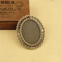 REGELIN Antique Silver Plated Alloy Cameo 30*40mm Oval Cabochon Settings 5pcs/lot Jewelry Findings & Components Accessories