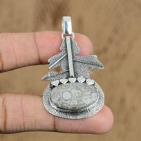 Mothers day Deal Fossil Coral Gemstone 925 Sterling Silver Wife Pendant Jewelry