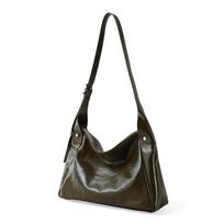 Premium feeling first layer oil wax leather tote bag niche design leather women's bag large capacity commuter bag messenger bag women 36*11*24.5 cm armijos žalia spalva