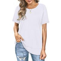 Women's  Summer Casual Fasion Solid Color O-neck  Stitching  Short-sleeve  Loose T-shirt Top XXXL balta