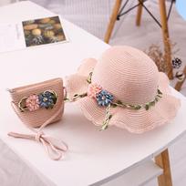 Mergaitėms nuo 2 iki 8 metų turizmo kepurė nuo saulės Gėlė vaikams Kepurės nuo saulės ir krepšio rinkinys One size rožinė