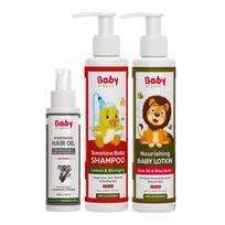 Babyorgano Natural Baby Hair Oil & Baby Shampoo, Baby Body Lotion 0-3 Years | Baby Care Combo Pack For New Born Kids white