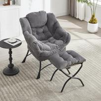 Reclining armchair with footrest, armrests and side pockets Reading chair with footrest Grey corner armchair pilka
