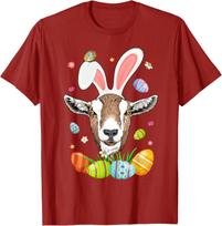 Goat With Bunny Ears And Easter Eggs Graphic Tee Soft Casual Short Sleeve T-Shirt S