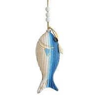 Wall Hanging Decoration Fish Shaped Wood Carving Pendant with Lanyard Easy to Hang Versatile Wall Art for Bathroom Door