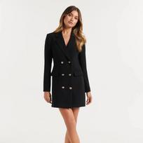 Moteriškas dvieilių sagų švarkas-suknelė Slim Fit OL stiliaus ilgomis rankovėmis vienspalvė elegantiška vidutinio ilgio biuro kostiumo suknelė moterims S juoda