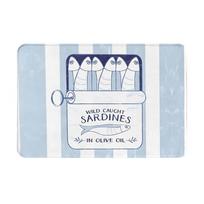 Sardine Can Illustration Doormat Blue White Striped Printed Polyester Hand Wash Only 80x50cm Decorative Use 40cm x 60cm