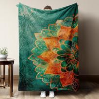Vibrant Mandala Throw Blanket: Teal & Copper Pattern Boho Spiritual Cozy Home Decor 75cm x 90cm