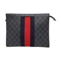 [Pre-Owned] Signature Logo Stripe Web Zipper Canvas Clutch - Very Good #10HHYMF ONE SIZE